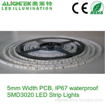Outdoor Waterpoof Ip67 5mm Flexible Led Strip Light 3020 With Silicone Tube 